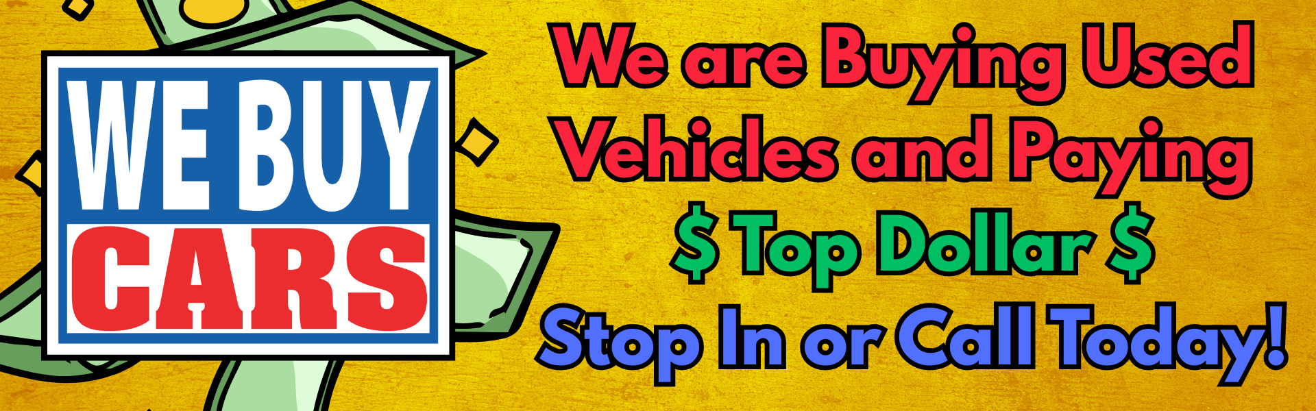 We buy cars banner Oct. 2026